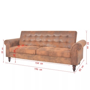 Canapea extensibilă cu brațe, velur artificial, maro - Img 10