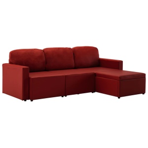 Canapea extensibilă modulară 3 locuri roșu vin piele ecologică - Img 2