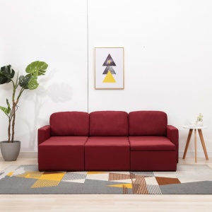 Canapea modulară extensibilă cu 3 locuri, roșu vin, textil - Img 3