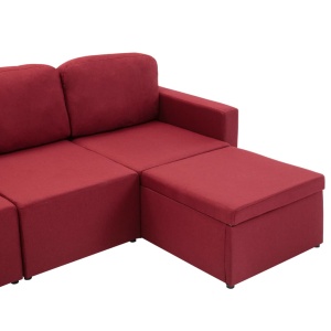 Canapea modulară extensibilă cu 3 locuri, roșu vin, textil - Img 11