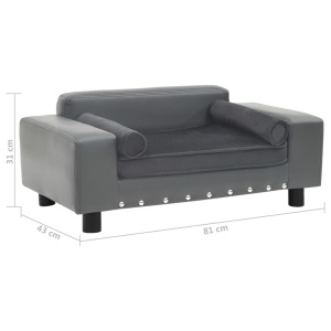 Canapea pentru câini, gri, 81x43x31 cm, pluș & piele ecologică - Img 9
