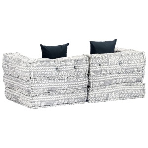 Canapea puf modulară cu 2 locuri, gri deschis, material textil - Img 4