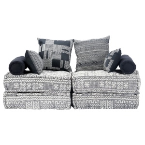 Canapea puf modulară cu 2 locuri, gri deschis, material textil - Img 2