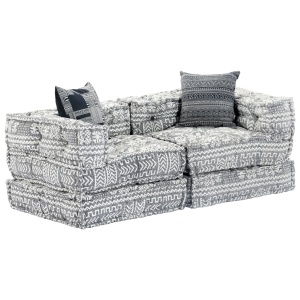 Canapea puf modulară cu 2 locuri, gri deschis, material textil - Img 9