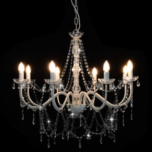 Candelabru cu mărgele, alb, 8 becuri E14 - Img 2