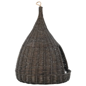 Casă de pisici cu pernă, gri, 40x60 cm, salcie naturală, teepee - Img 4