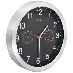 Ceas perete mecanism cuarț, higrometru/termometru, negru, 30 cm - Img 3