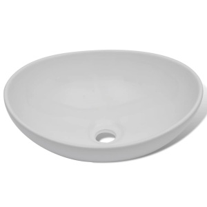 Chiuvetă de baie cu robinet mixer, ceramică, oval, alb - Img 3