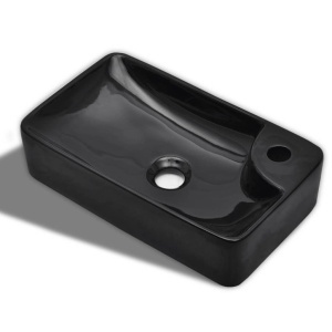 Chiuvetă de baie din ceramică cu gaură pentru robinet, negru - Img 2