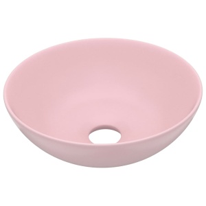 Chiuvetă de baie, roz mat, ceramică, rotund - Img 2