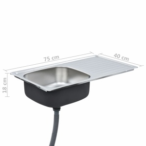 Chiuvetă de bucătărie cu sită și sifon, oțel inoxidabil - Img 6