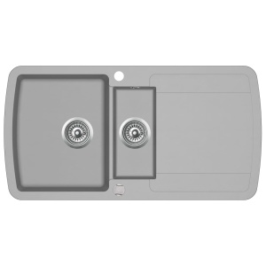 Chiuvetă de bucătărie din granit cu două cuve, gri - Img 2