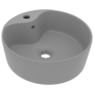 Chiuvetă de lux cu preaplin, gri deschis mat, 36x13 cm ceramică - Img 2