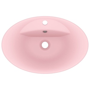 Chiuvetă lux cu preaplin, roz mat, 58,5x39 cm ceramică, oval - Img 4