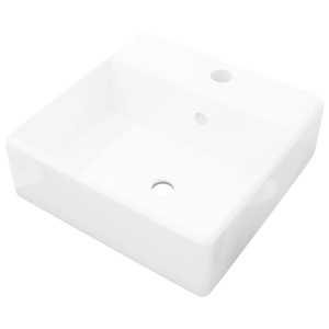 Chiuvetă pătrată din ceramică cu preaplin și scurgere 41 x 41 cm - Img 2