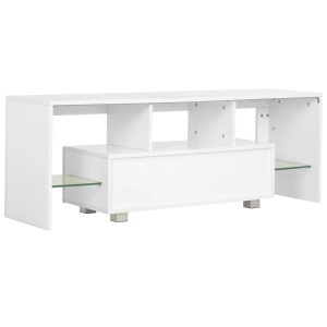 Comodă TV cu lumini LED, alb extralucios, 130x35x45 cm - Img 4