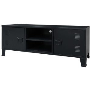 Comodă TV din metal, stil industrial, 120 x 35 x 48 cm, negru