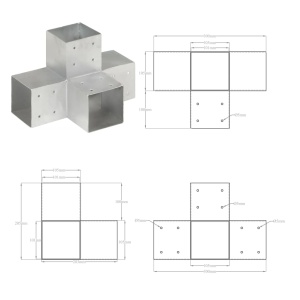 Conectori grindă, formă X, 4 buc, 101x101 mm, metal galvanizat - Img 7