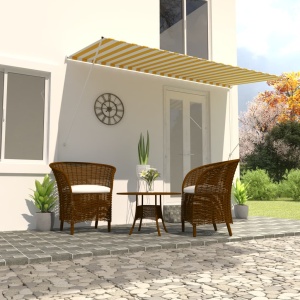 Copertină retractabilă, galben și alb, 400 x 150 cm