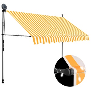 Copertină retractabilă manual cu LED, alb & portocaliu, 250 cm