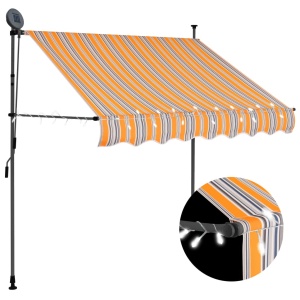 Copertină retractabilă manual cu LED, galben &amp; albastru, 100 cm