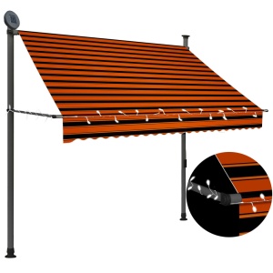 Copertină retractabilă manual cu LED, portocaliu &amp; maro, 200 cm