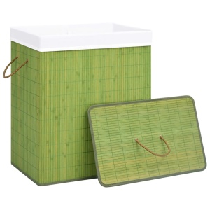 Coș de rufe din bambus, verde, 100 L - Img 3