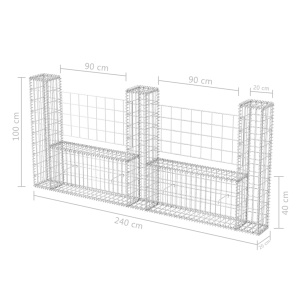 Coș gabion in formă de U, 240 x 20 x 100 cm, oțel galvanizat - Img 5