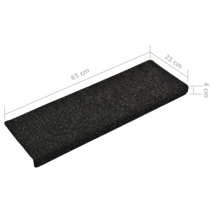 Covorașe de scări cusătură punch, 15 buc., negru, 65 x 25 cm - Img 5