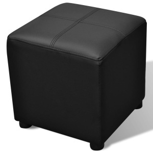 Cufăr din Piele Artificială Negru cu Scăunel Set 3 buc - Img 5