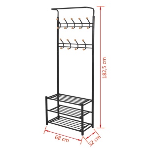 Cuier cu rafturi pentru pantofi, 68 x 32 x 182,5 cm, negru - Img 4