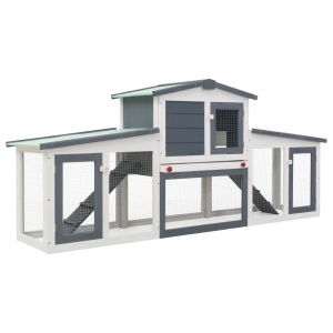 Cușcă exterior pentru iepuri mare, gri&amp;alb, 204x45x85 cm, lemn