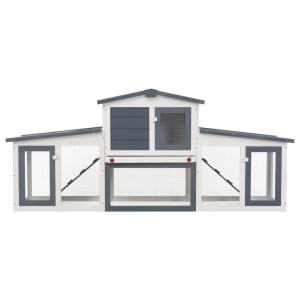 Cușcă exterior pentru iepuri mare, gri&amp;alb, 204x45x85 cm, lemn - Img 4