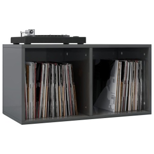 Cutie de depozitare vinyl-uri, gri lucios, 71 x 34 x 36 cm, PAL - Img 3