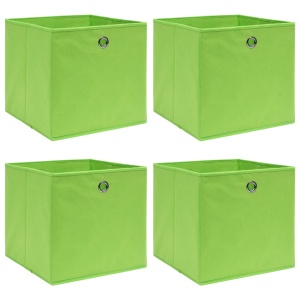 Cutii depozitare, 4 buc., verde, 32x32x32 cm, textil