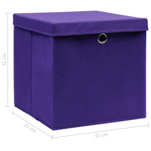Cutii depozitare cu capace, 10 buc., violet, 32x32x32cm, textil - Img 5