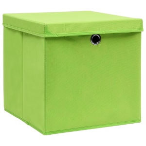 Cutii depozitare cu capace, 4 buc., verde, 32x32x32 cm, textil - Img 3
