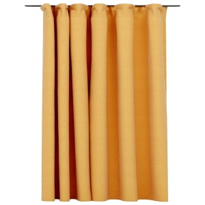 Draperie opacă, aspect de in, galben, 290 x 245 cm, cu cârlige - Img 2