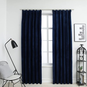 Draperii opace 2 buc. albastru inchis 140x245cm catifea cârlige