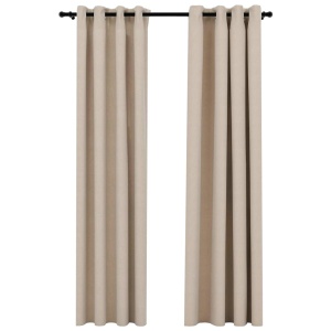 Draperii opace aspect in, cu ocheți, 2 buc., bej, 140 x 225 cm - Img 2