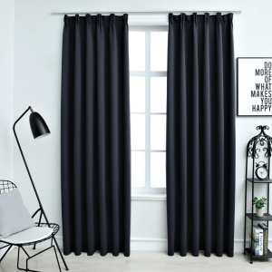 Draperii opace cu cârlige, 2 buc., antracit, 140 x 225 cm