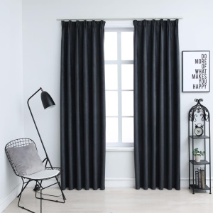 Draperii opace cu cârlige, 2 buc., antracit, 140 x 245 cm