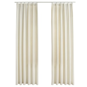 Draperii opace cu cârlige, 2 buc., crem, 140x175 cm, catifea - Img 2