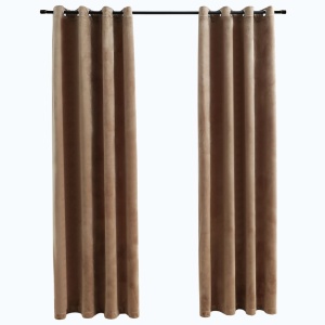 Draperii opace cu inele, 2 buc., bej, 140 x 225 cm, catifea - Img 2