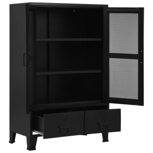 Dulap birou cu uși de plasă negru 75x40x120 cm oțel industrial - Img 3