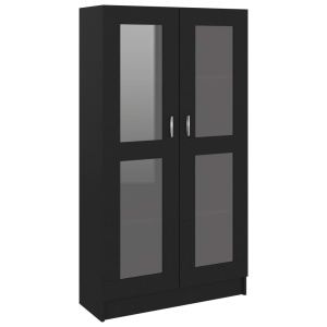 Dulap cu vitrină, negru, 82,5 x 30,5 x 150 cm, PAL - Img 2