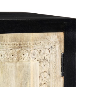 Dulap lateral sculptat manual, gri, 75x35x60 cm, lemn de mango - Img 2