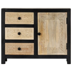 Dulap lateral sculptat manual, gri, 75x35x60 cm, lemn de mango - Img 5