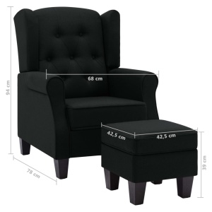 Fotoliu cu taburet pentru picioare, negru, material textil - Img 7