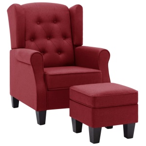 Fotoliu cu taburet, roșu vin, material textil - Img 2